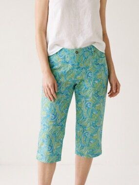 Liz Claiborne Jeans Capri Blue Green Paisley Boho Casual 14